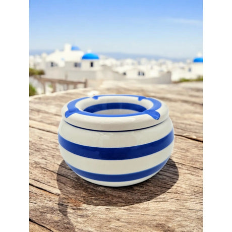 Sturmaschenbecher Mykonos M / XXL 23 cm Maritim blau weiß Aschenbecher gestreift - Aschenbecher