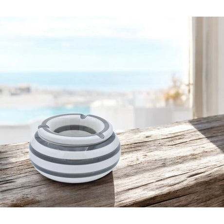 Sturmaschenbecher Mykonos M / XXL 23 cm Maritim grau weiß Aschenbecher gestreift - Aschenbecher