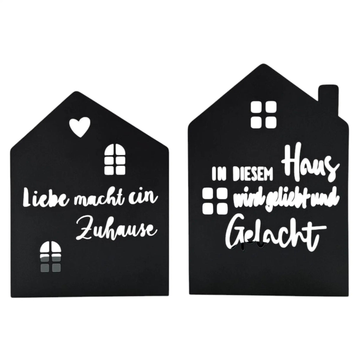 Teelichthalter Haus schwarz 2er Set Kerzenhalter Metall Zuhause Sprüche - Teelichthalter
