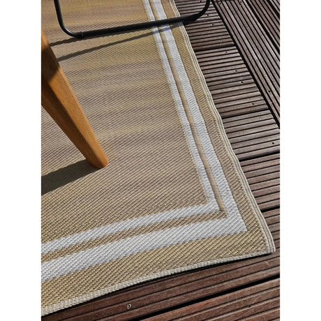 Teppich Outdoor Balkonteppich außen Balkon Terrasse beige weiß 150 x 90 cm - Balkonteppich