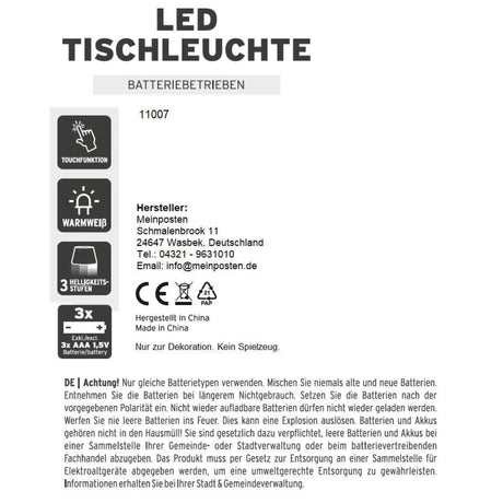 Lampe LED ohne Kabel Touch Tischleuchte Tischlampe Leuchte kabellos dimmbar - Lampe