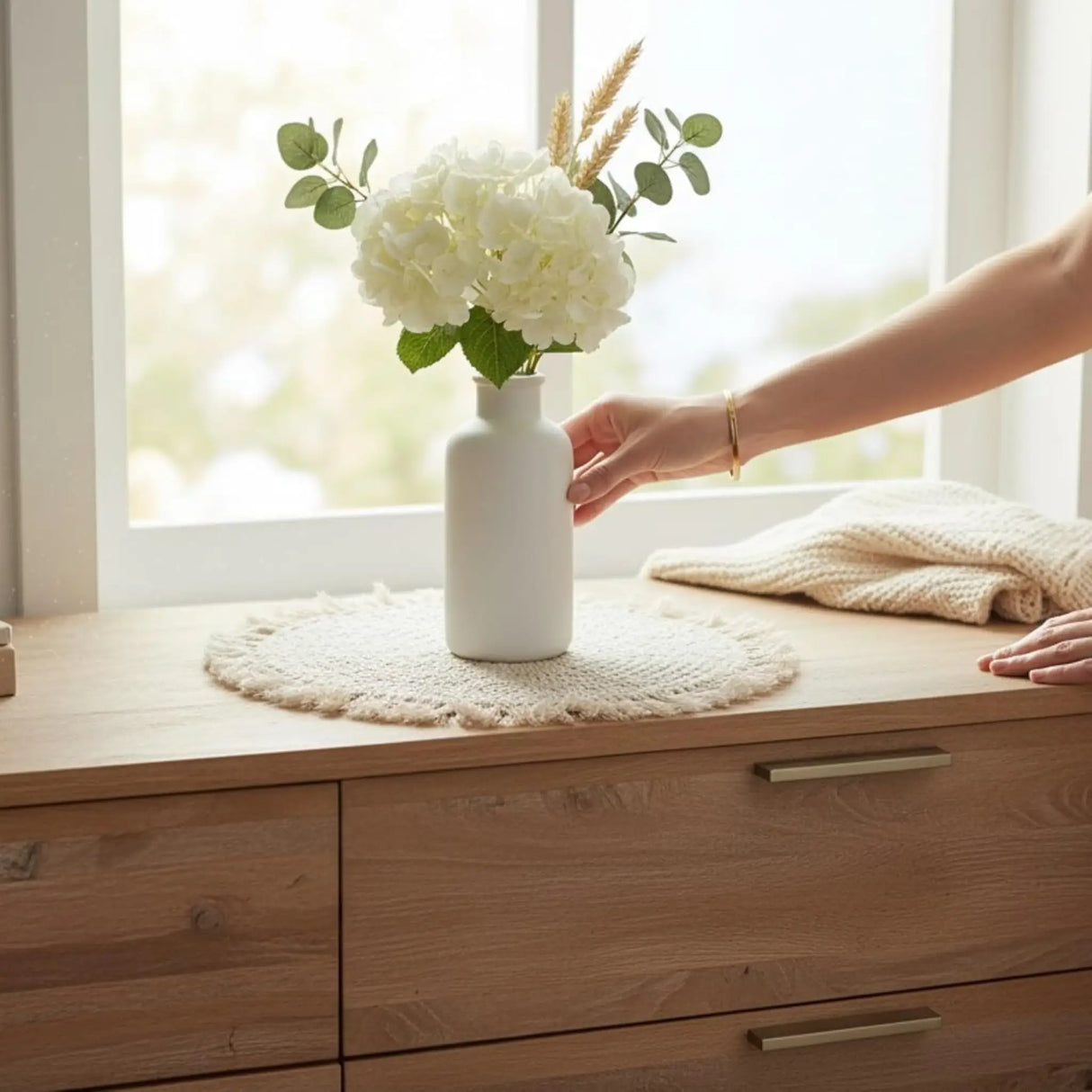 Tischset Makramee Platzset Tischdeko Untersetzer rund boho Deko creme 38 cm - Platzset
