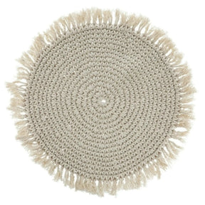 Tischset Makramee Platzset Tischdeko Untersetzer rund boho Deko creme 38 cm - Platzset