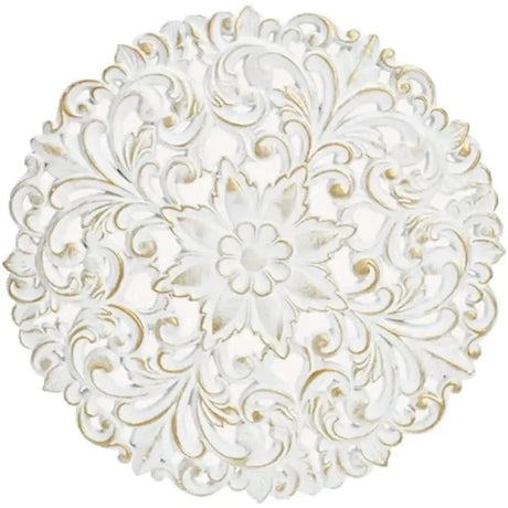 Wandbild Holzbild Ornament weiß gold 39 cm Landhaus Mandala shabby - Holzbild