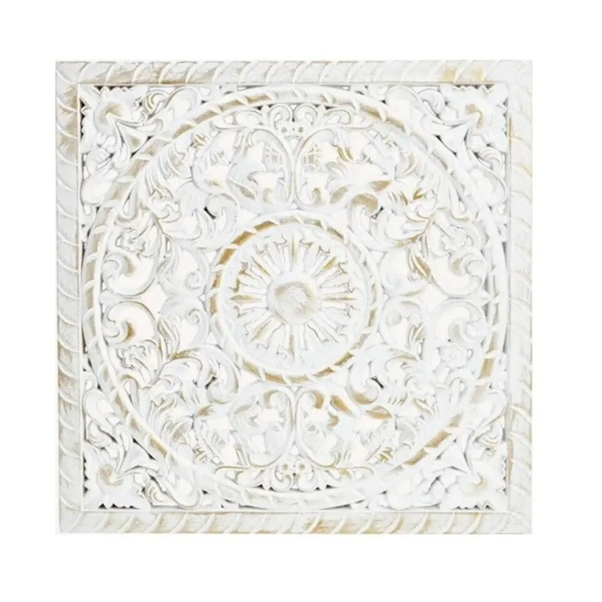 Wandbild Holzbild Ornament weiß gold 40x40 cm Landhaus Mandala shabby - Holz Ornament