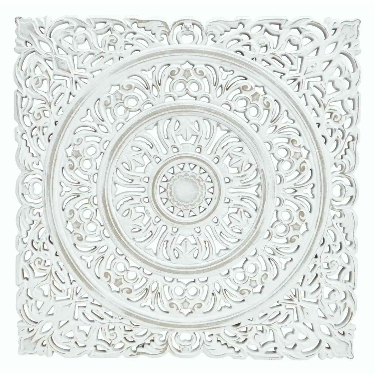 Wandornament Holz weiß 55x55 cm shabby Landhaus Ornament Holzornament Holzbild - Wandornament