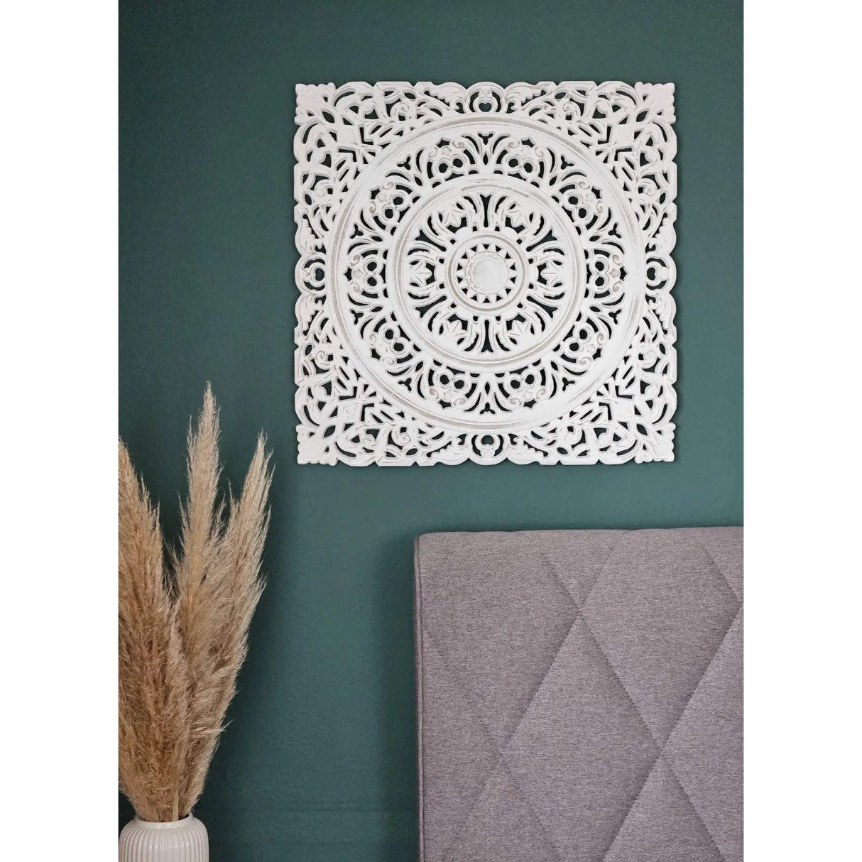 Wandornament Holz weiß 55x55 cm shabby Landhaus Ornament Holzornament Holzbild - Wandornament