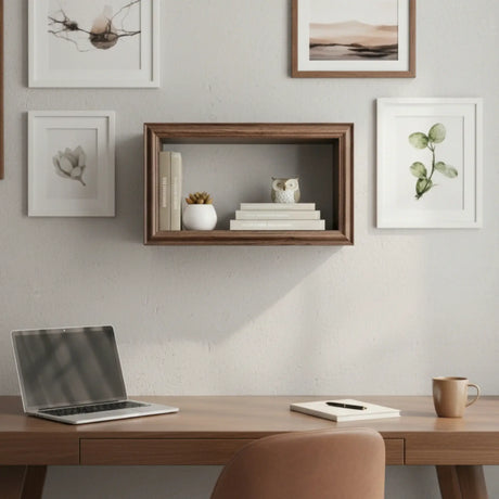 Wandregal Holzregal Dekoregal Modern mit LED 40x25 cm braun Bilderrahmen - Wandregal