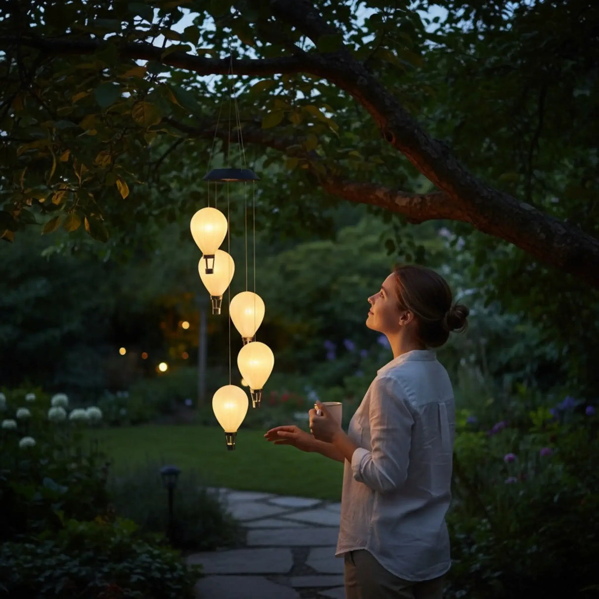 Windspiel Luftballon Heißluftballon LED Solar Lichterkette Gartenbeleuchtung warmweiß - Solarleuchte