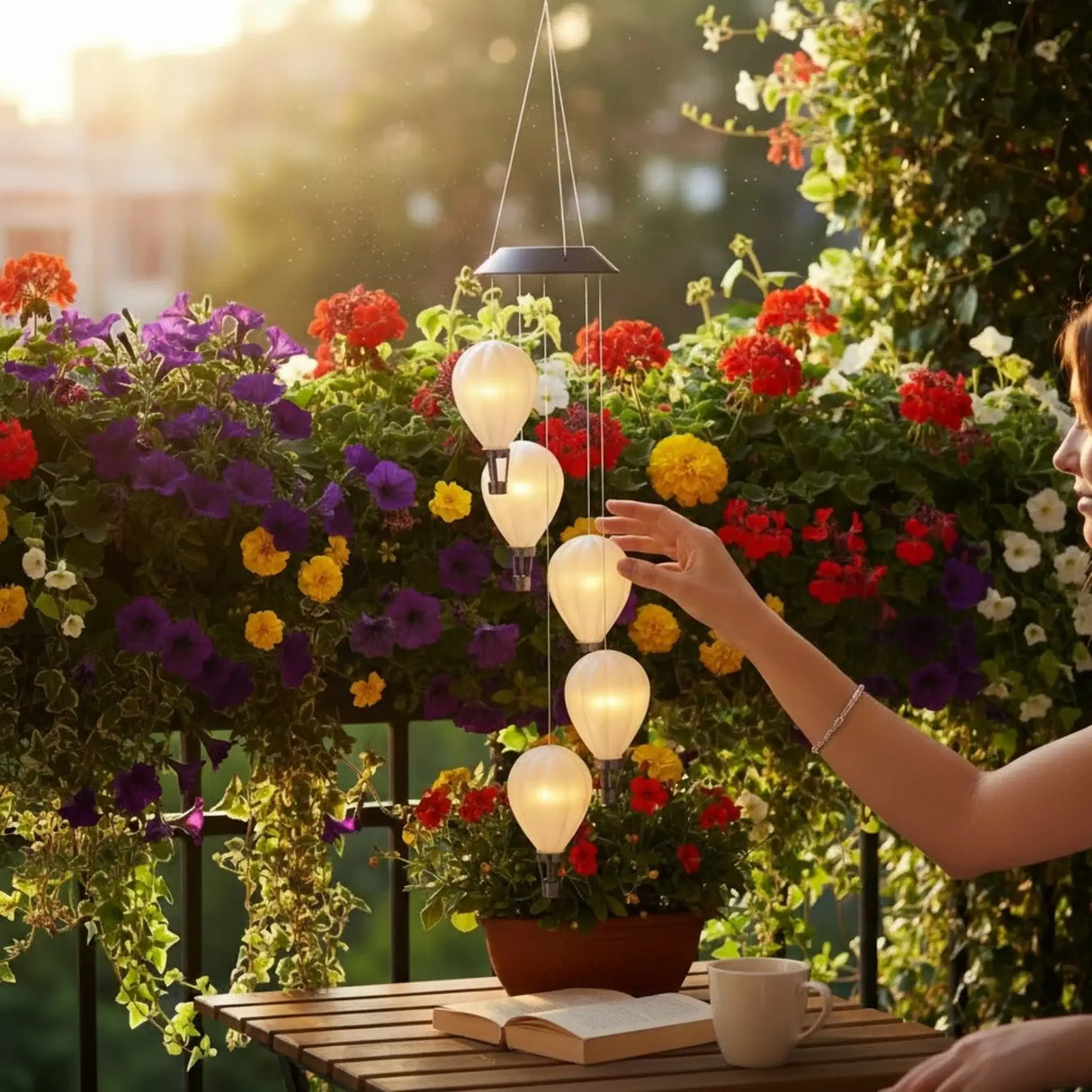 Windspiel Luftballon Heißluftballon LED Solar Lichterkette Gartenbeleuchtung warmweiß - Solarleuchte